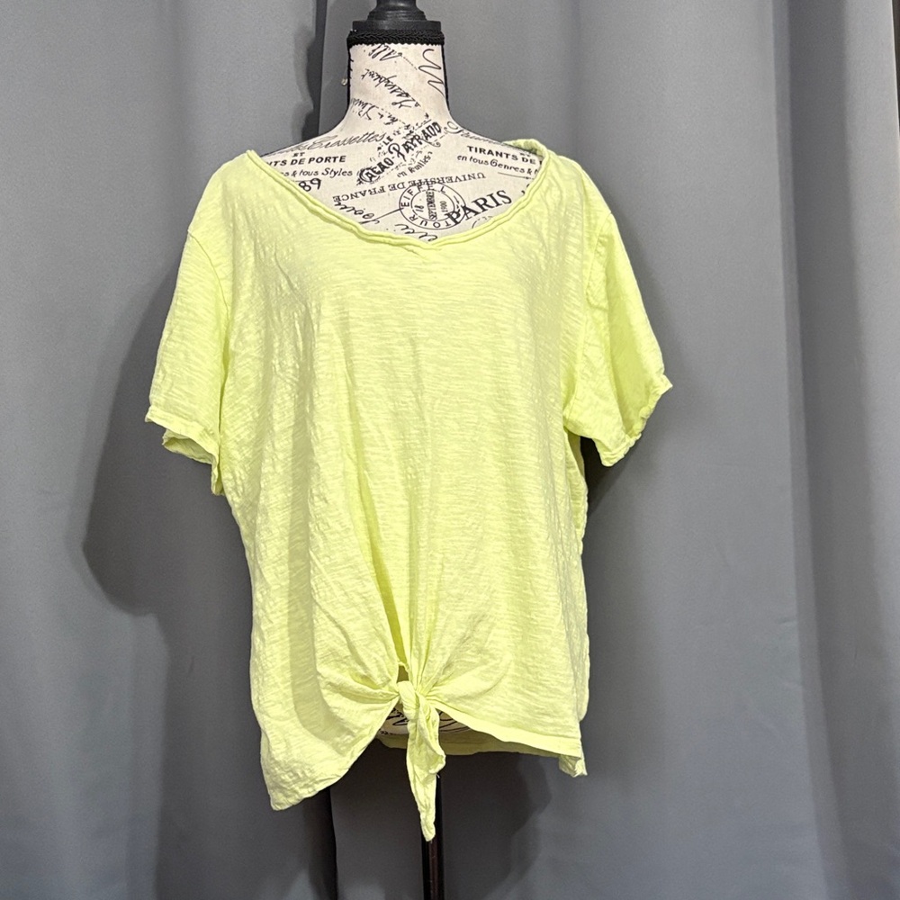 Neon Yellow Tie-Front Short Sleeve Women's Tee